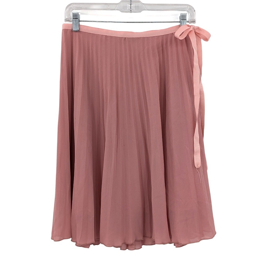 Pink Pleated Wrap Skirt Tie Waist Flowy Feminine Midi Small 28 Waist